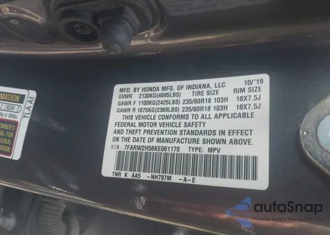 2019 Honda Cr-V Ex z USA, uszkodzony, nr VIN 7FARW2H56KE061170